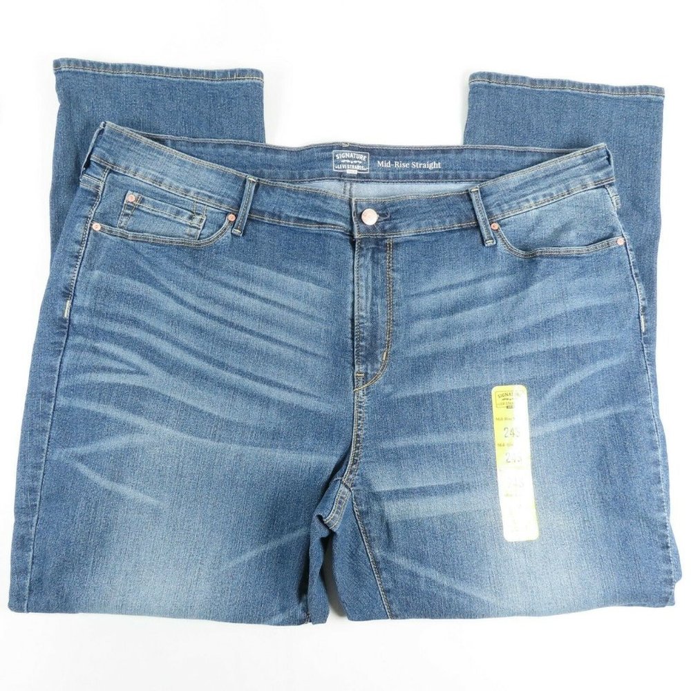 Levis Womens Jeans Plus Size 24 Short Signature Mid Rise Straight Blue Denim NEW